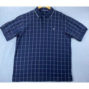 Nautica Polo Shirt Men's XL Dark Blue Window Check Golf Performance Short Sleeve